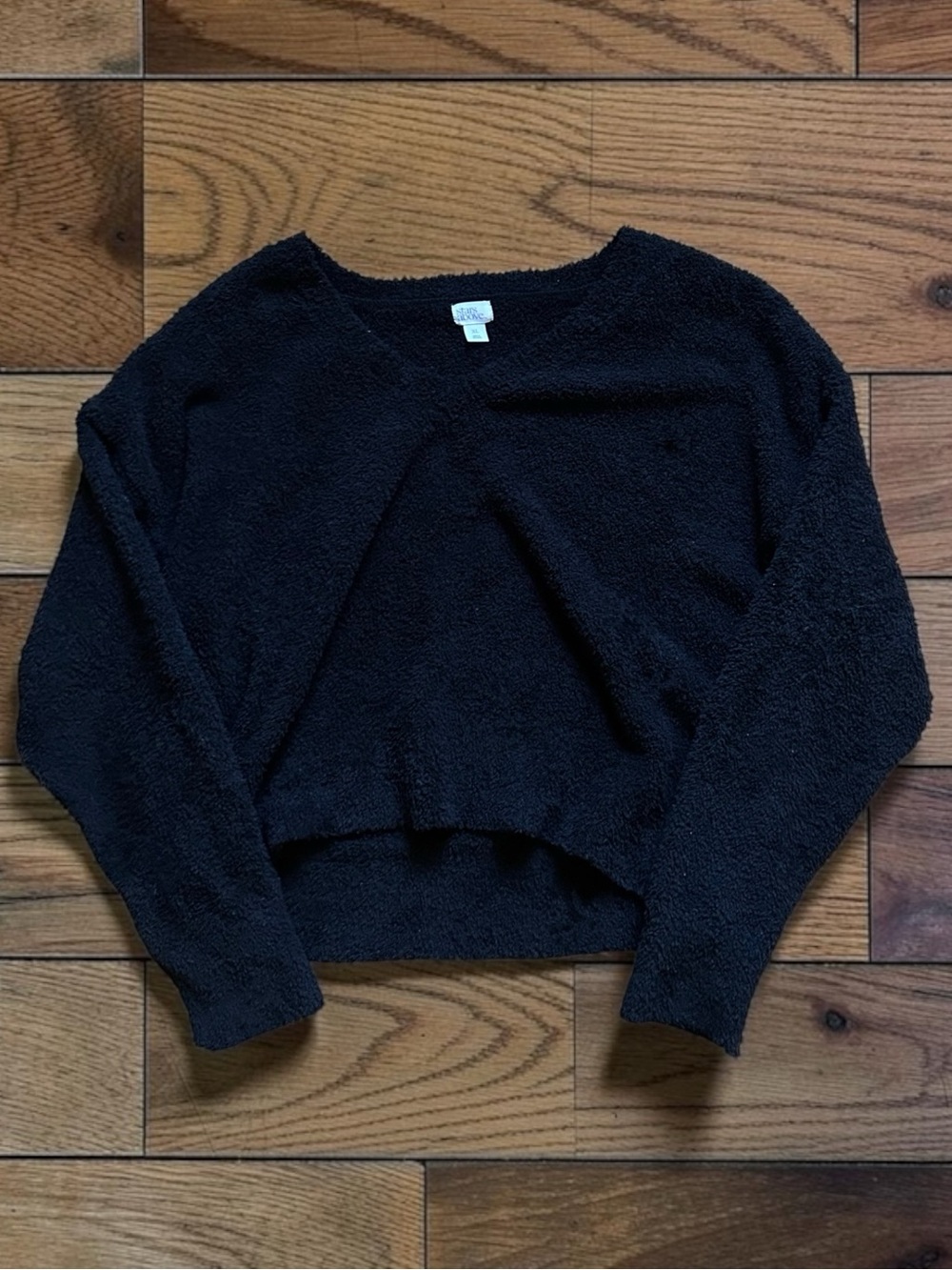 Stars Above Black Fuzzy Plush Lounge Sweater Size XL